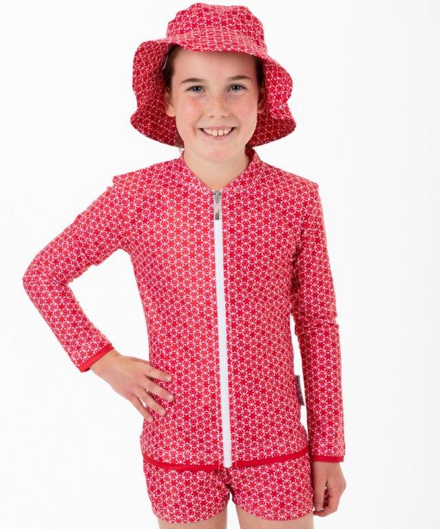 Babes in the Shade - Girls Sunshirt and Trunk Set - Pinwheel Red from $44.99